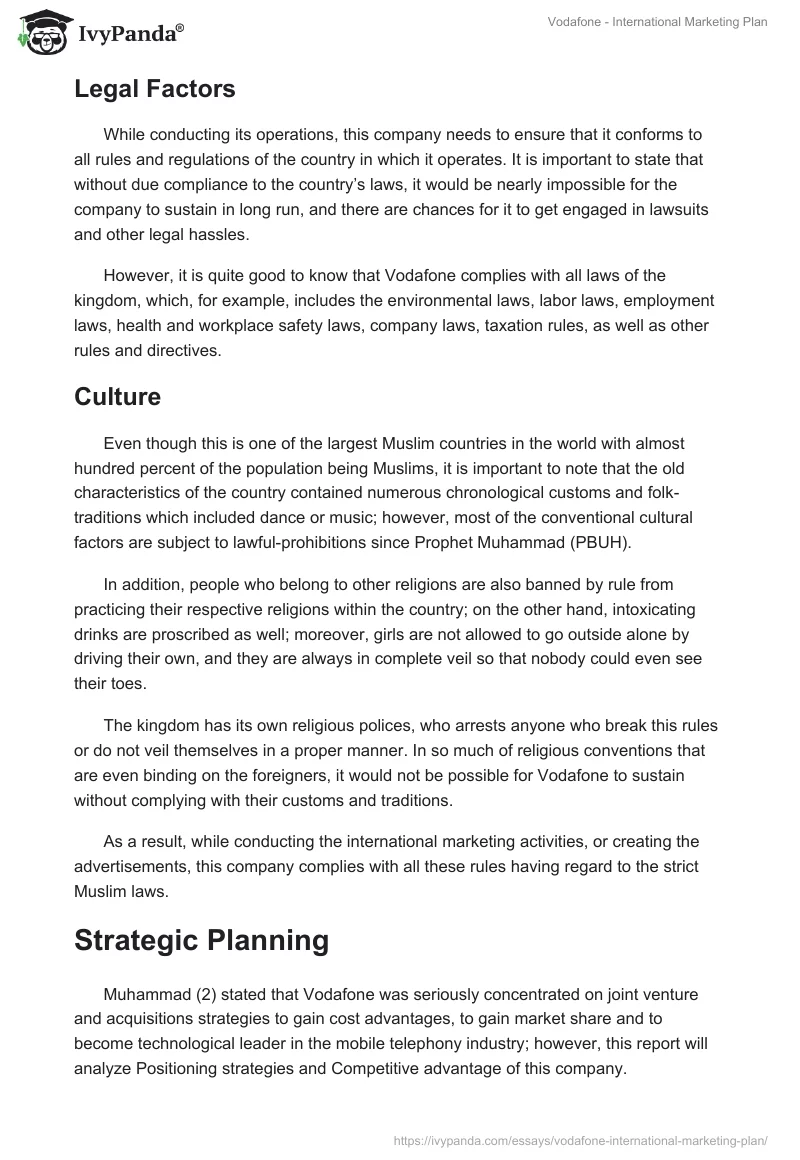 Vodafone - International Marketing Plan. Page 4