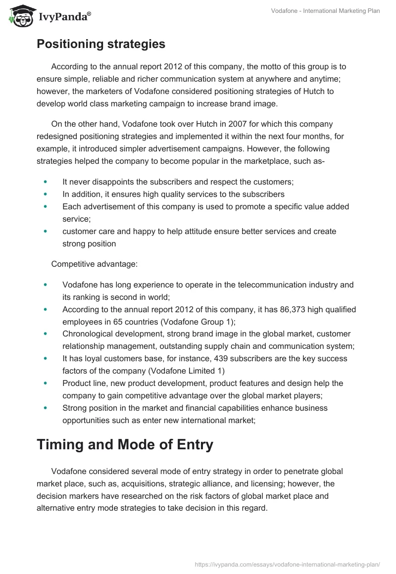 Vodafone - International Marketing Plan. Page 5