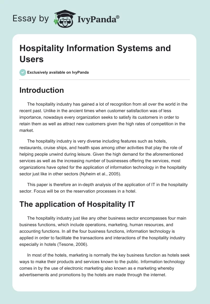 Hospitality Information Systems and Users. Page 1