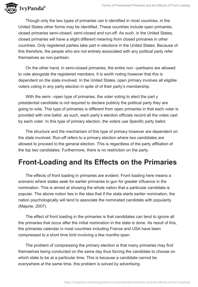 Forms of Presidential Primaries and the Effects of Front-Loading. Page 2