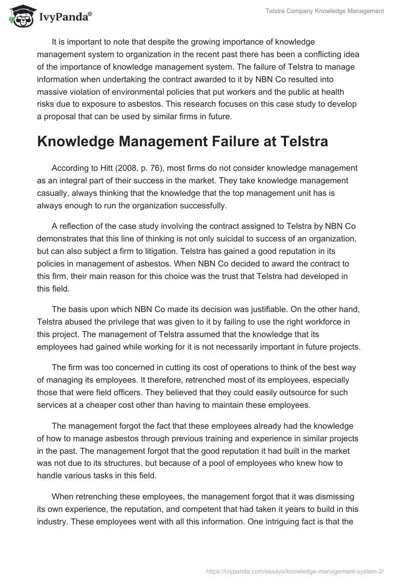 Telstra Company Knowledge Management. Page 2