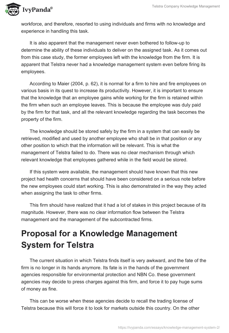 Telstra Company Knowledge Management. Page 4