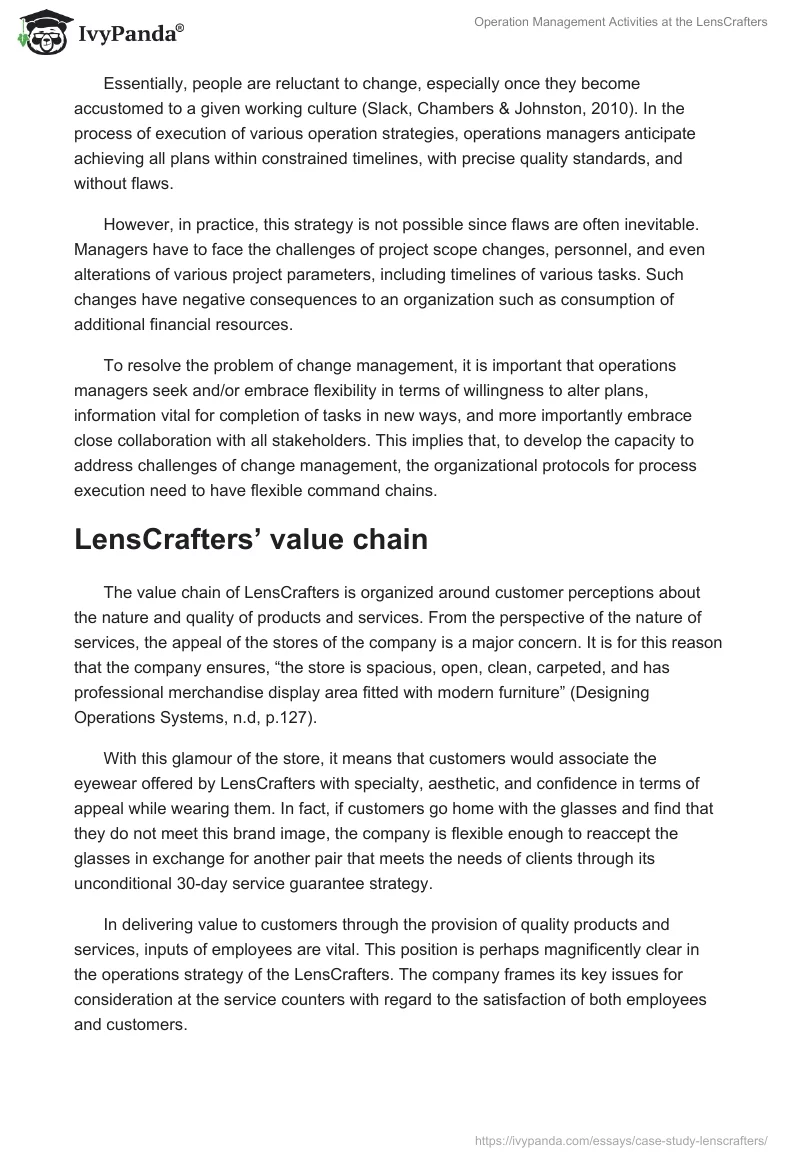 Operation Management Activities at the LensCrafters. Page 3