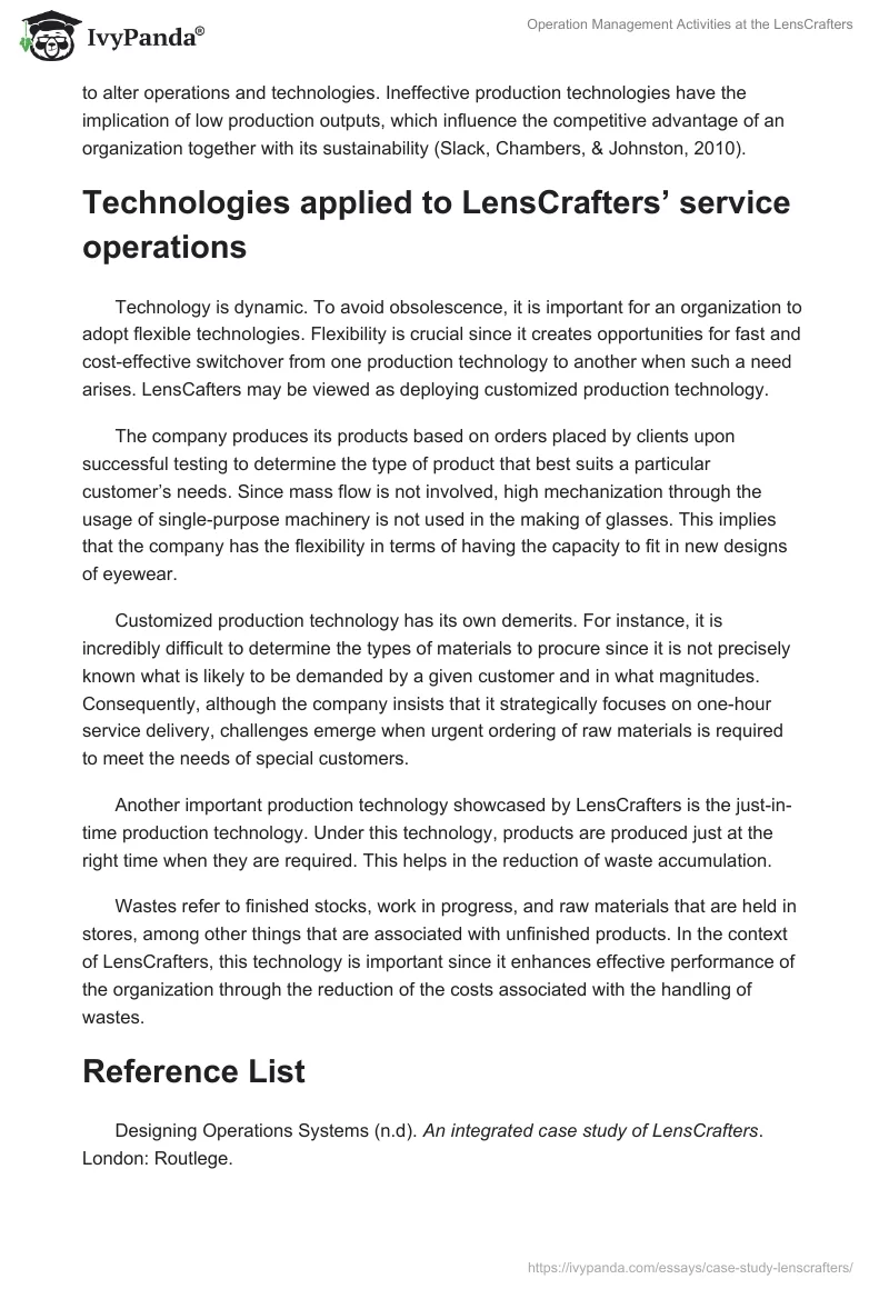 Operation Management Activities at the LensCrafters. Page 5