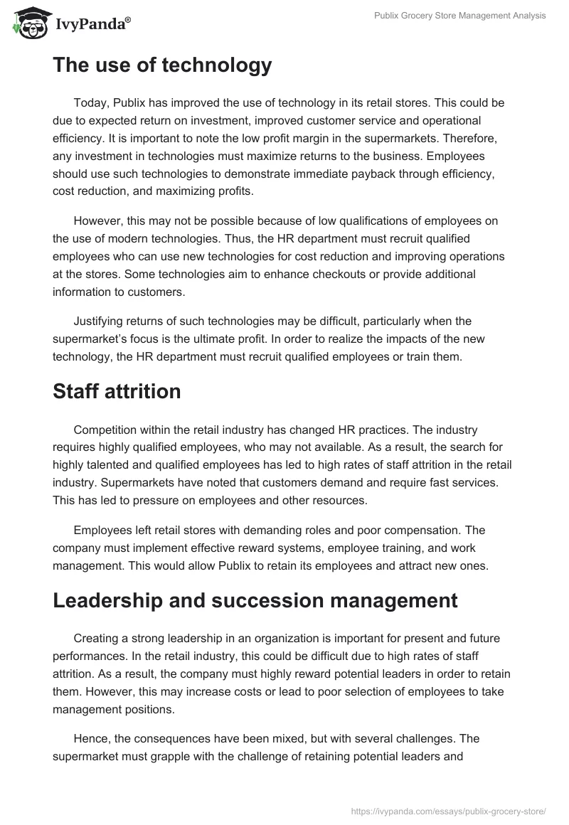 Publix Grocery Store Management Analysis. Page 4
