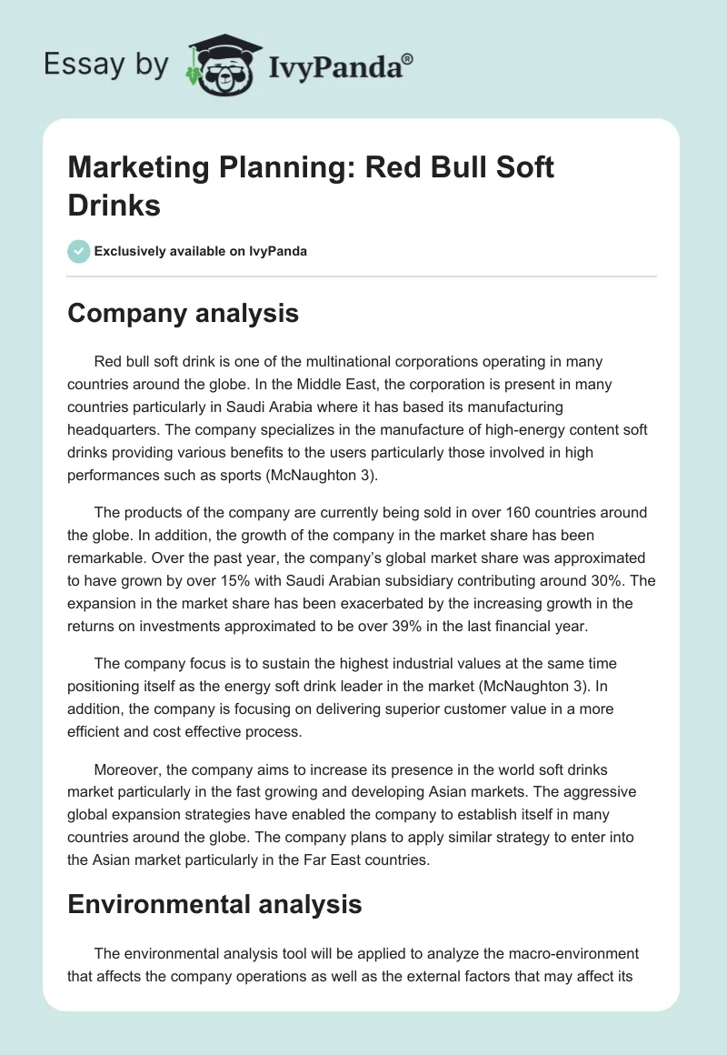 Marketing Planning: Red Bull Soft Drinks. Page 1