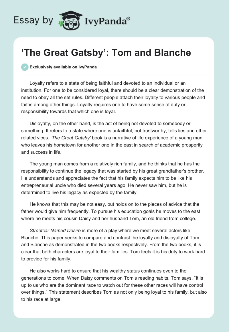 ‘The Great Gatsby’: Tom and Blanche. Page 1