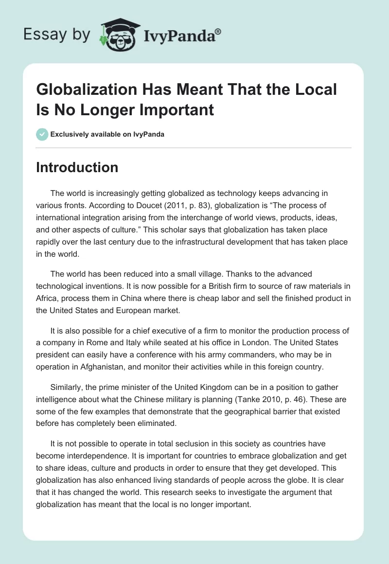 Globalization Has Meant That the Local Is No Longer Important. Page 1