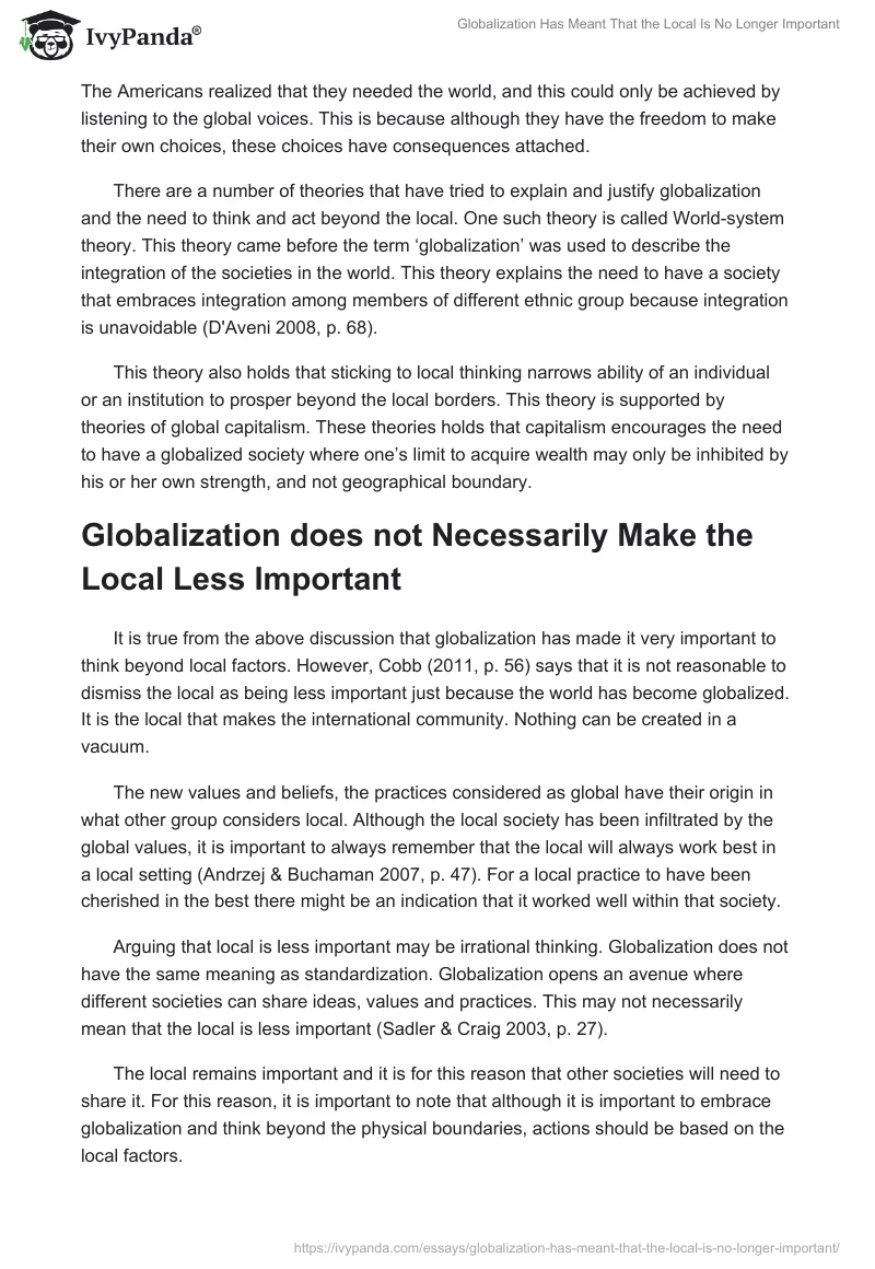 Globalization Has Meant That the Local Is No Longer Important. Page 5