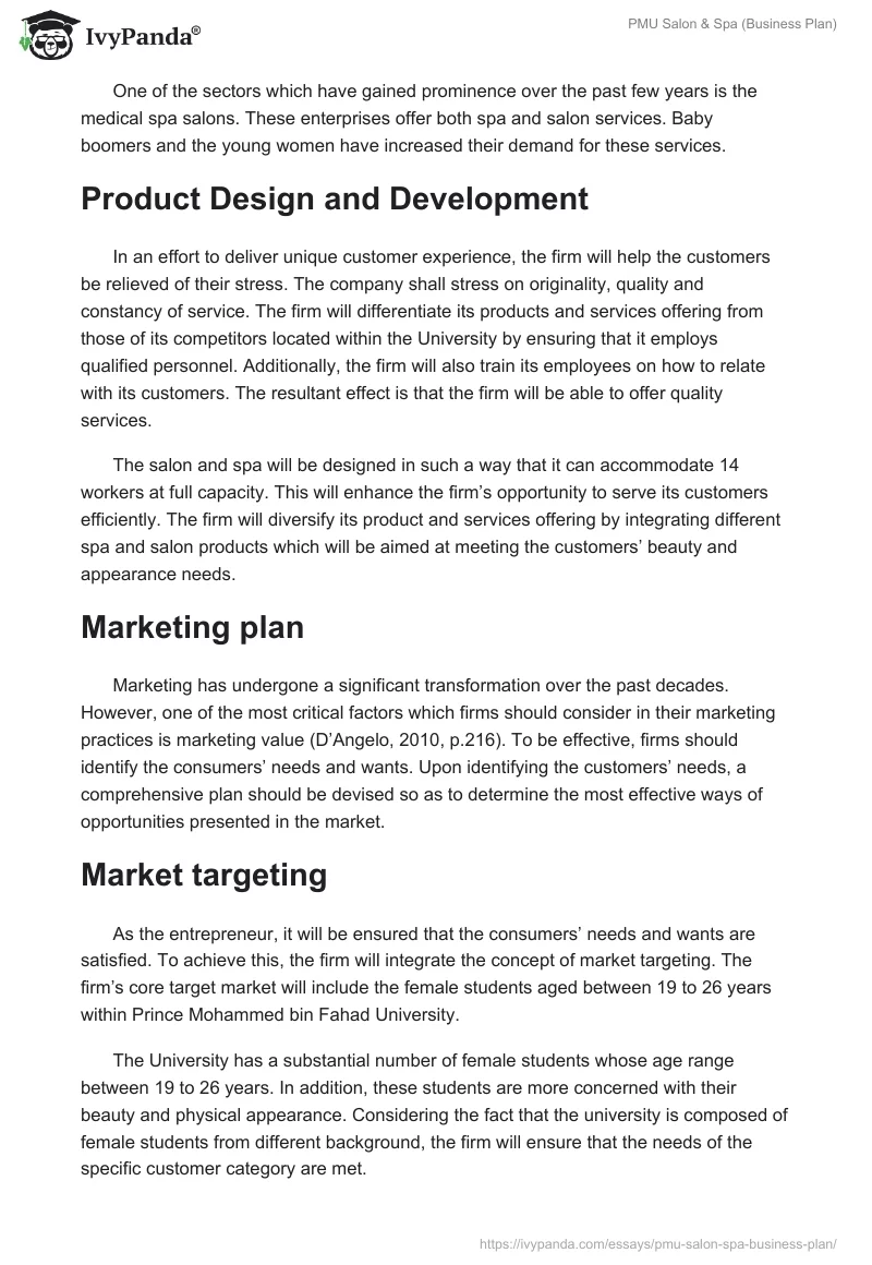 PMU Salon & Spa (Business Plan). Page 5