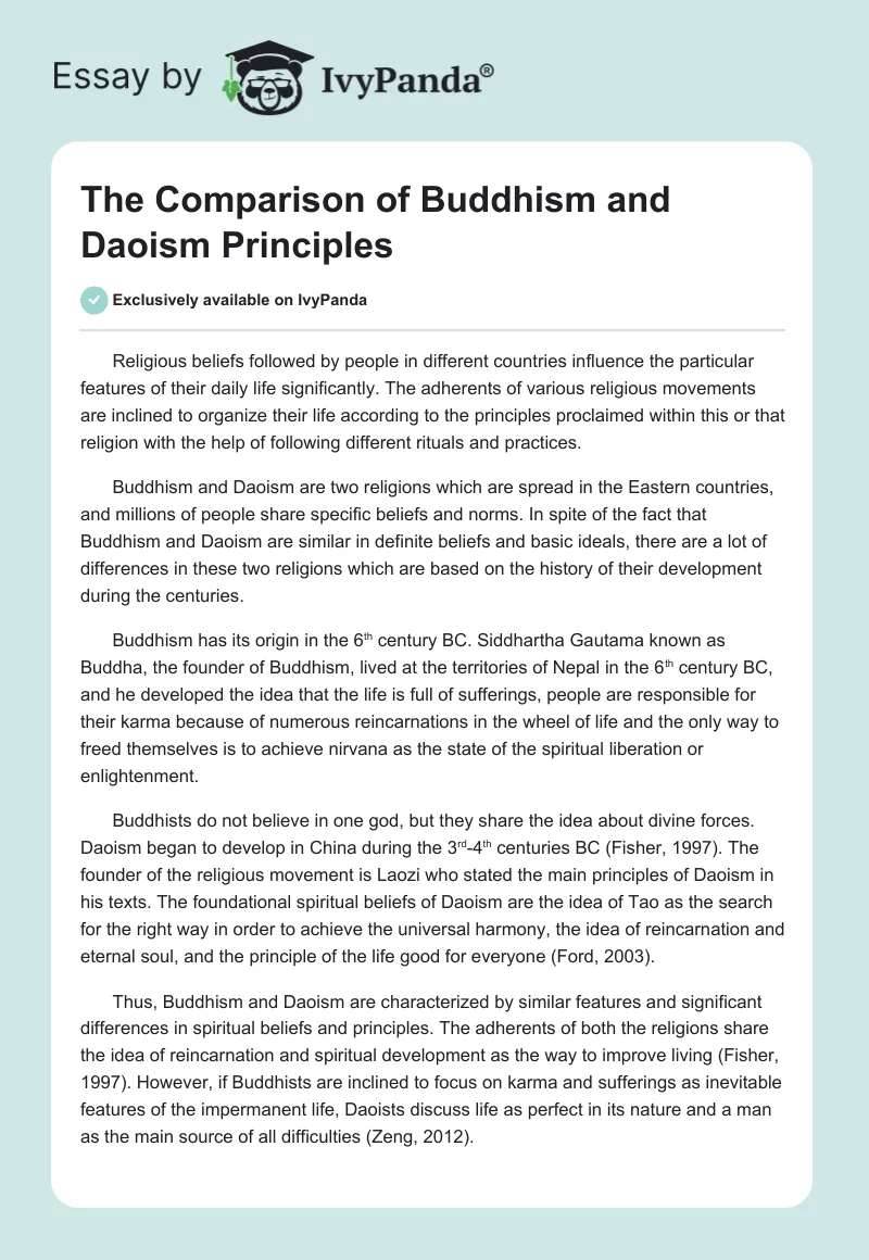 The Comparison of Buddhism and Daoism Principles. Page 1