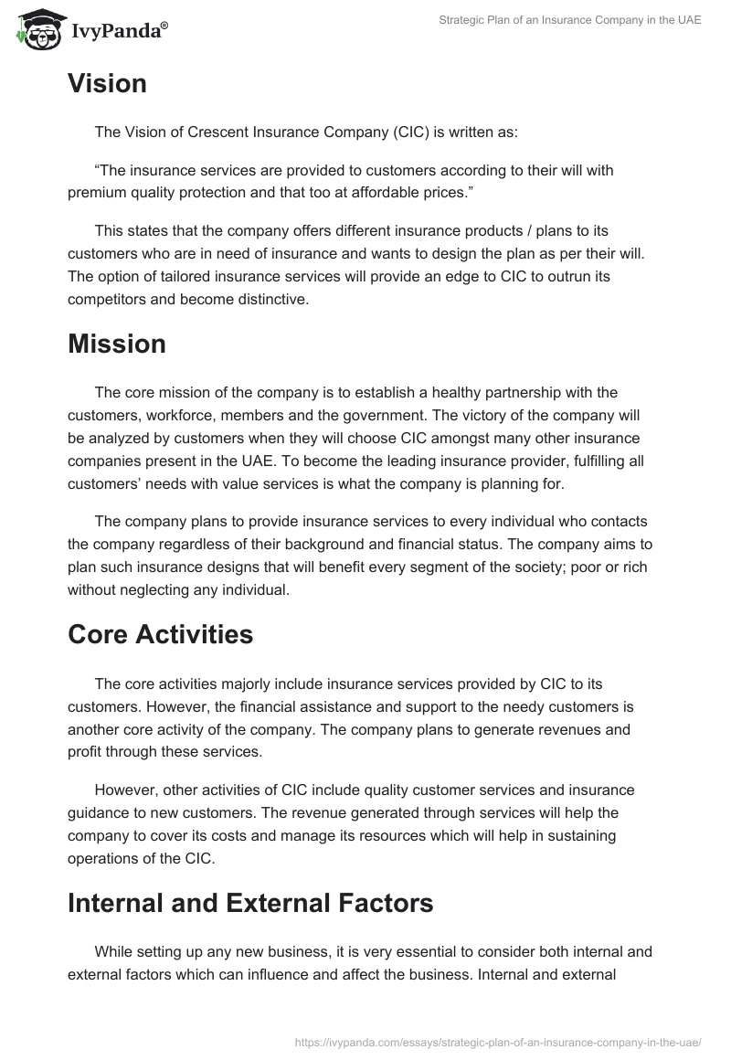 Strategic Plan of an Insurance Company in the UAE. Page 3