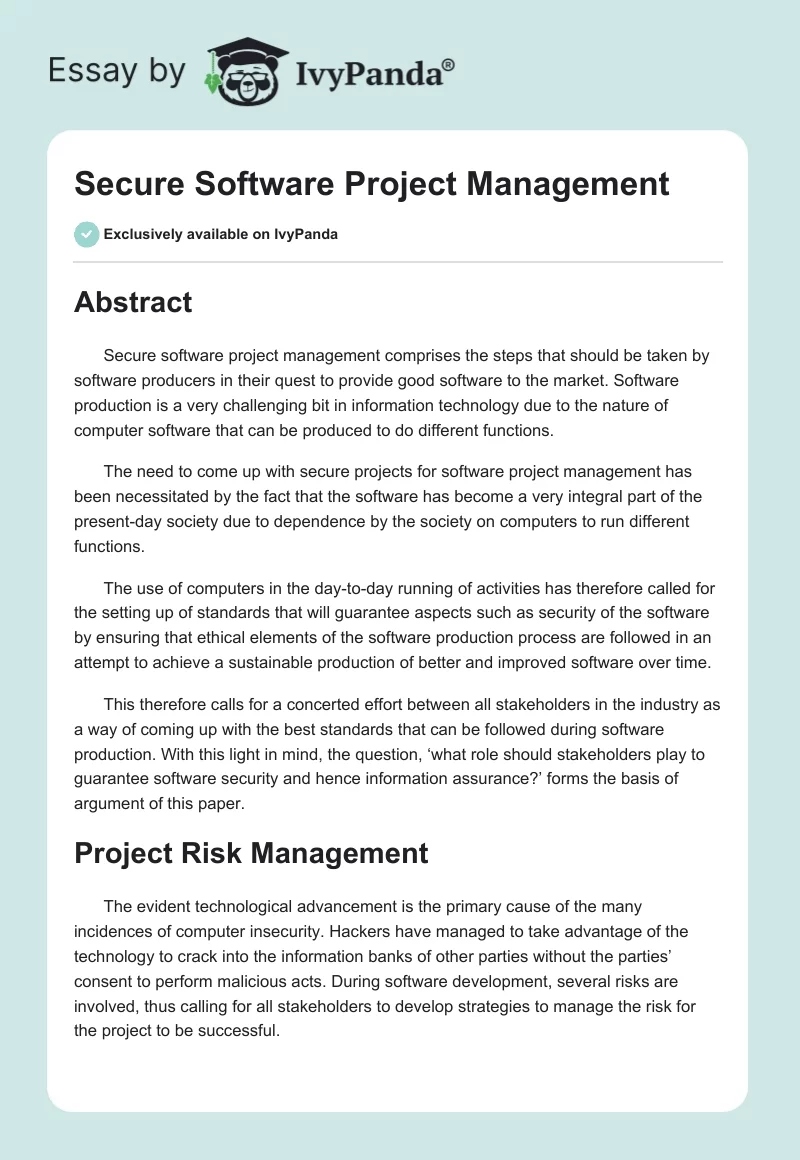 Secure Software Project Management. Page 1
