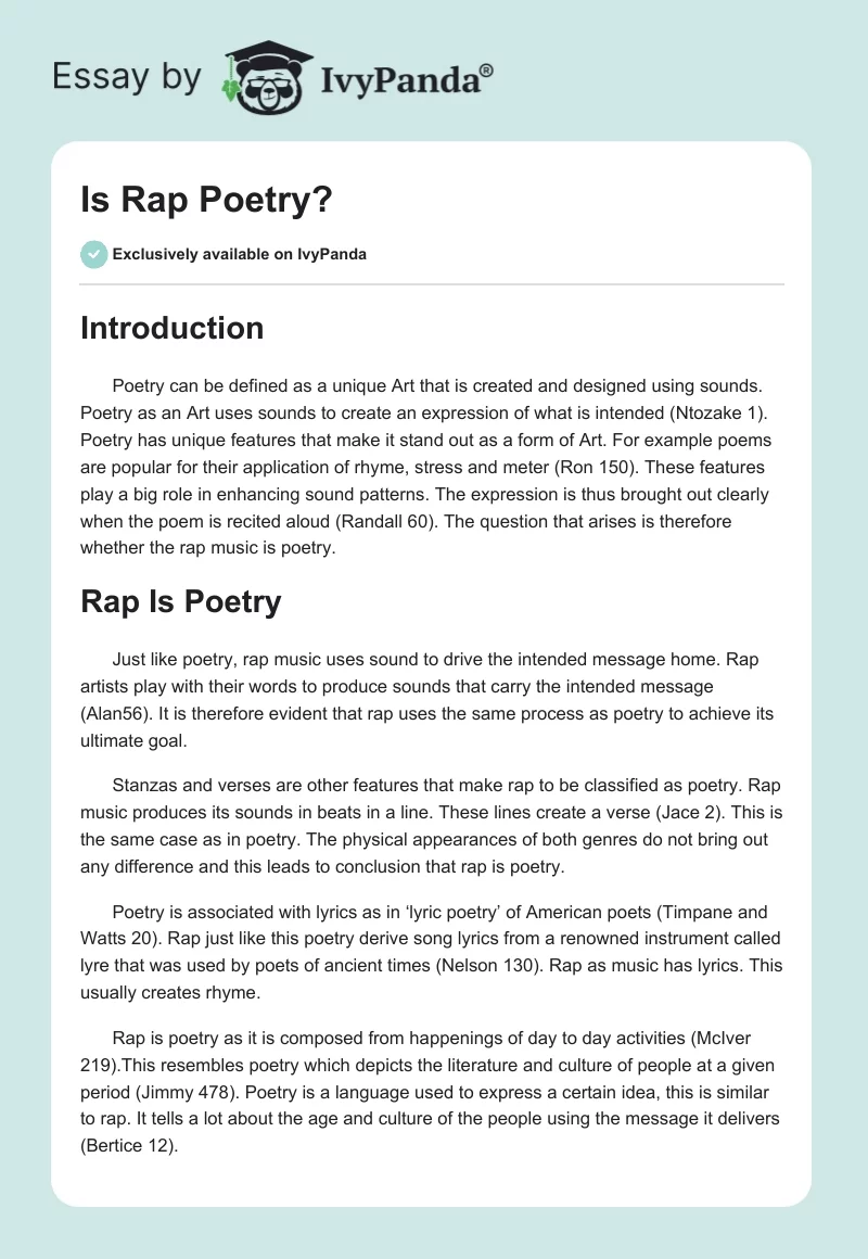 Is Rap Poetry? Essay. Page 1