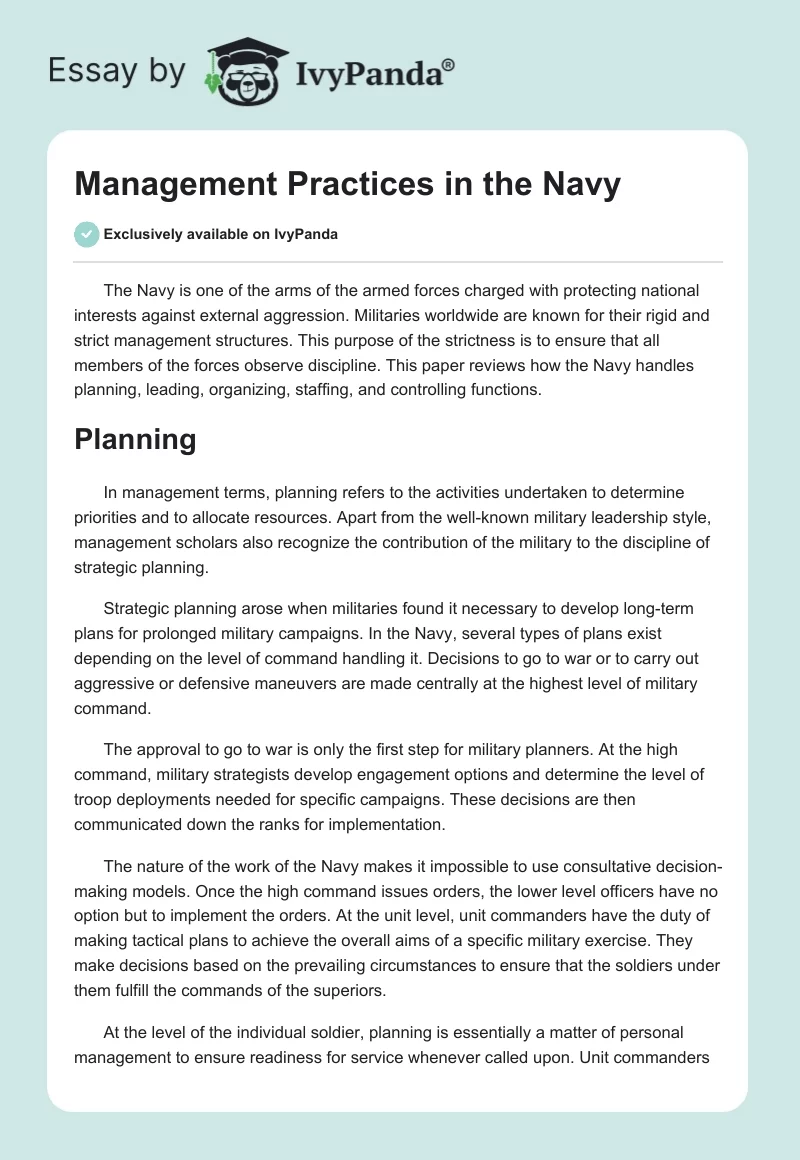 Management Practices in the Navy. Page 1