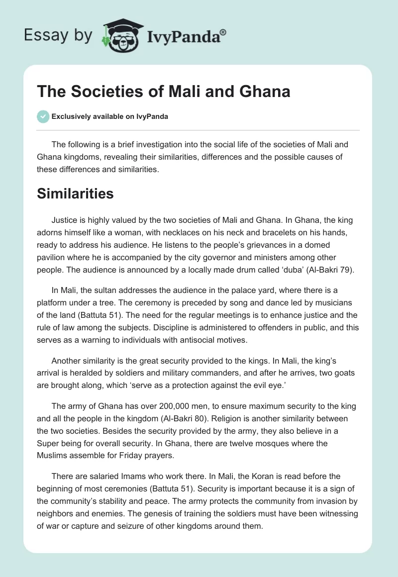 The Societies of Mali and Ghana. Page 1