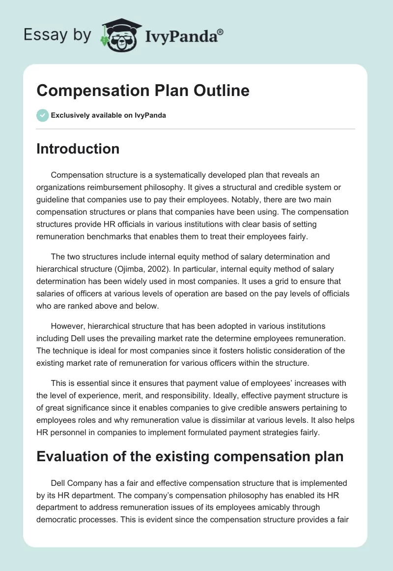 Compensation Plan Outline. Page 1