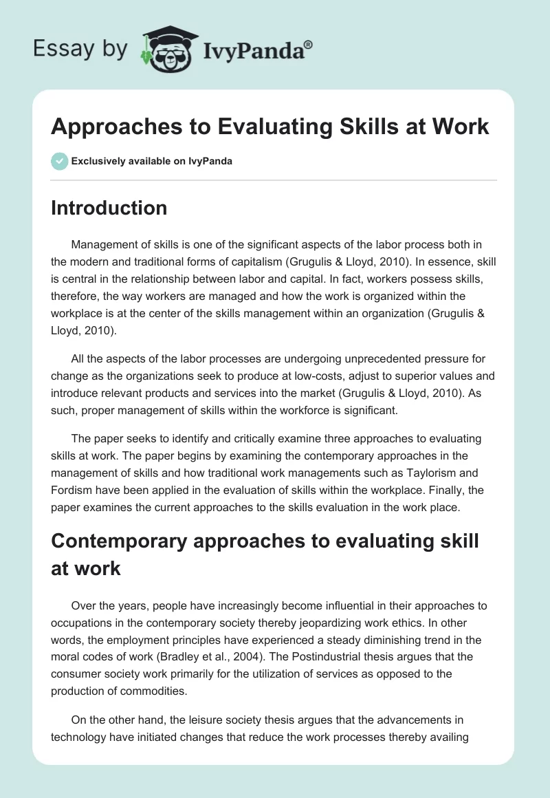 Approaches to Evaluating Skills at Work. Page 1