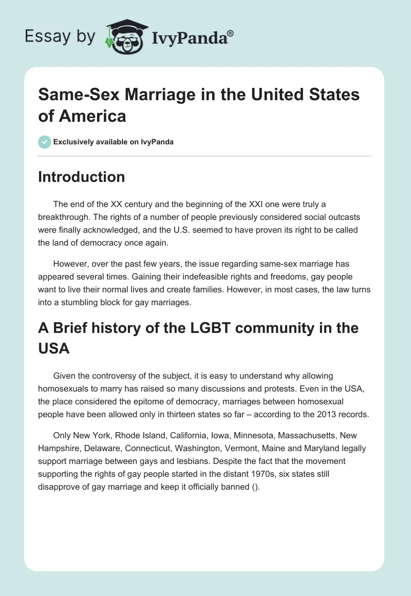 Same-Sex Marriage in the United States of America. Page 1