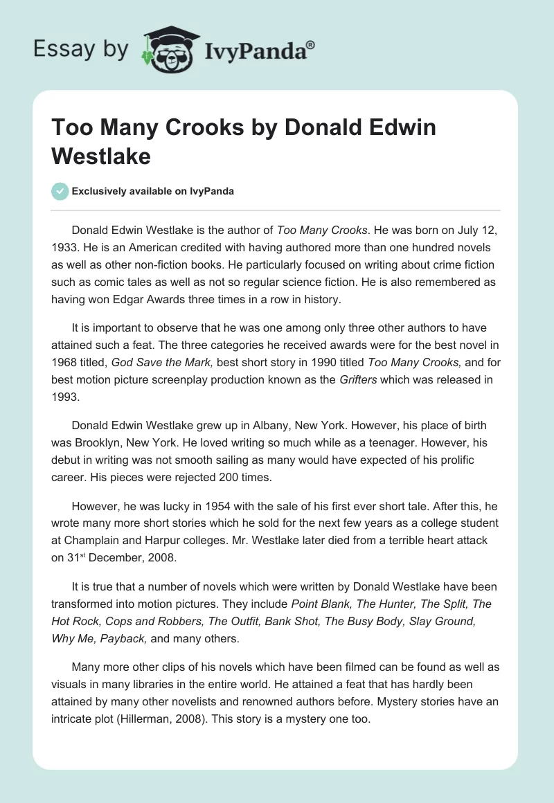 Too Many Crooks by Donald Edwin Westlake. Page 1