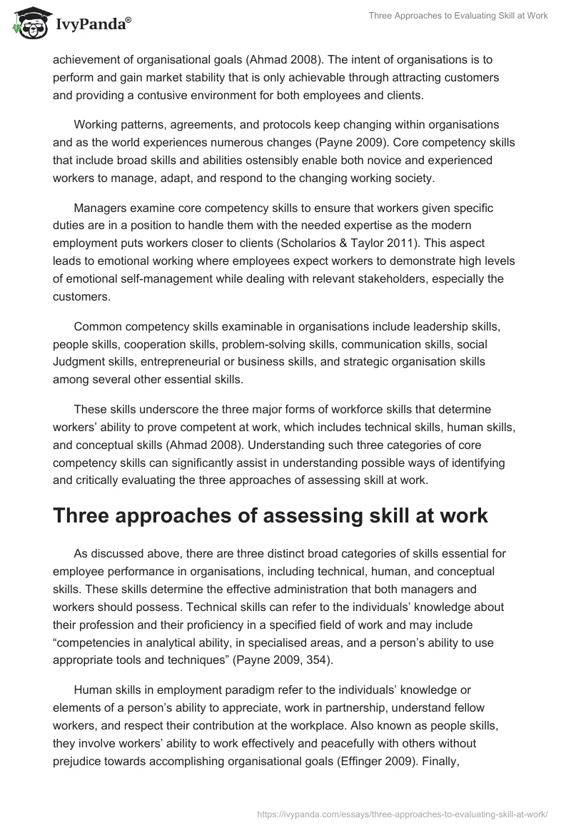 Three Approaches to Evaluating Skill at Work. Page 2