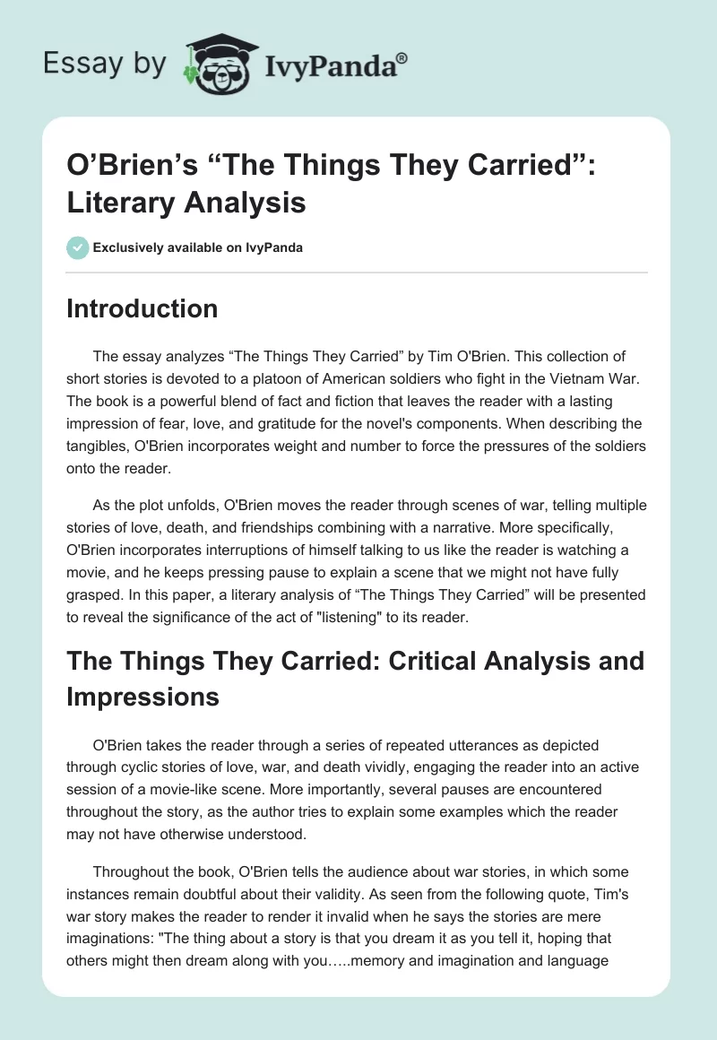 O’Brien’s “The Things They Carried”: Literary Analysis. Page 1