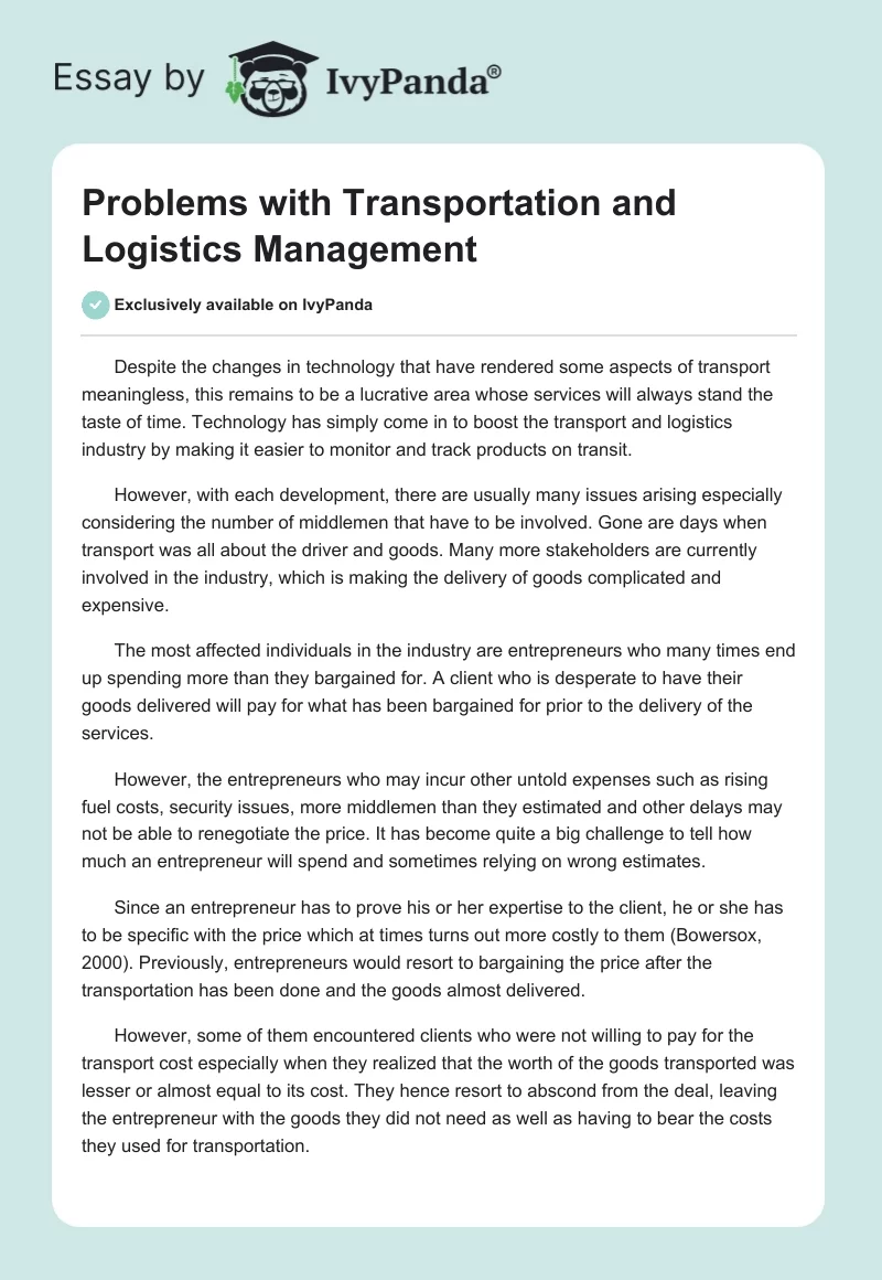 Problems with Transportation and Logistics Management. Page 1