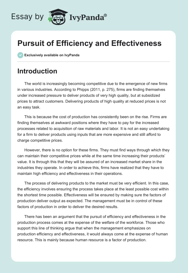 Pursuit of Efficiency and Effectiveness. Page 1
