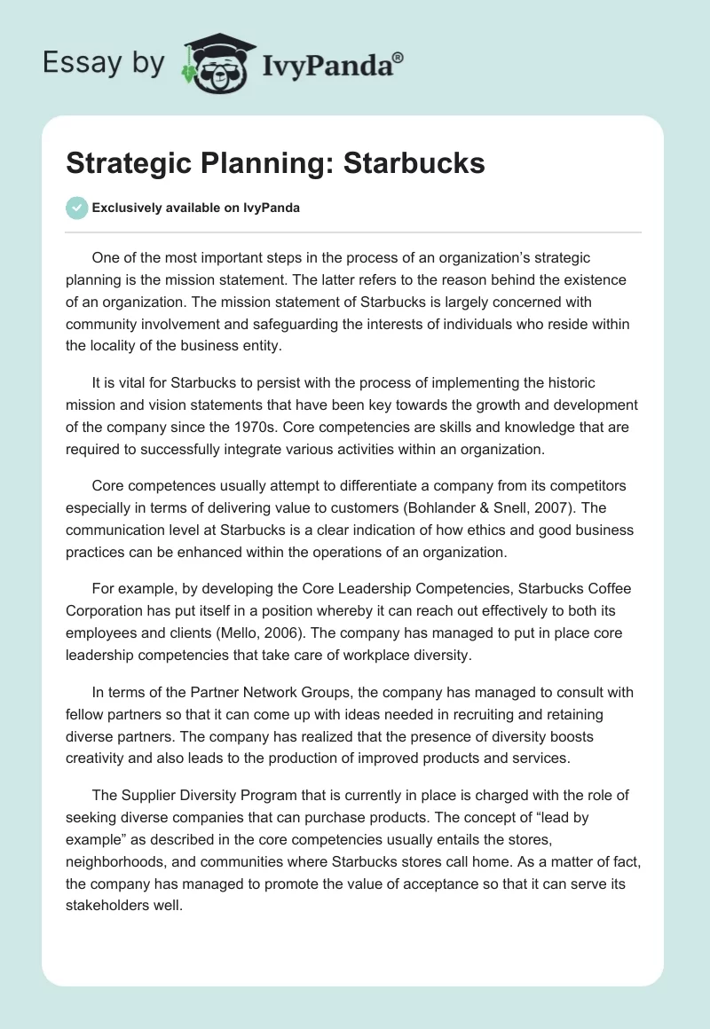 Strategic Planning: Starbucks. Page 1