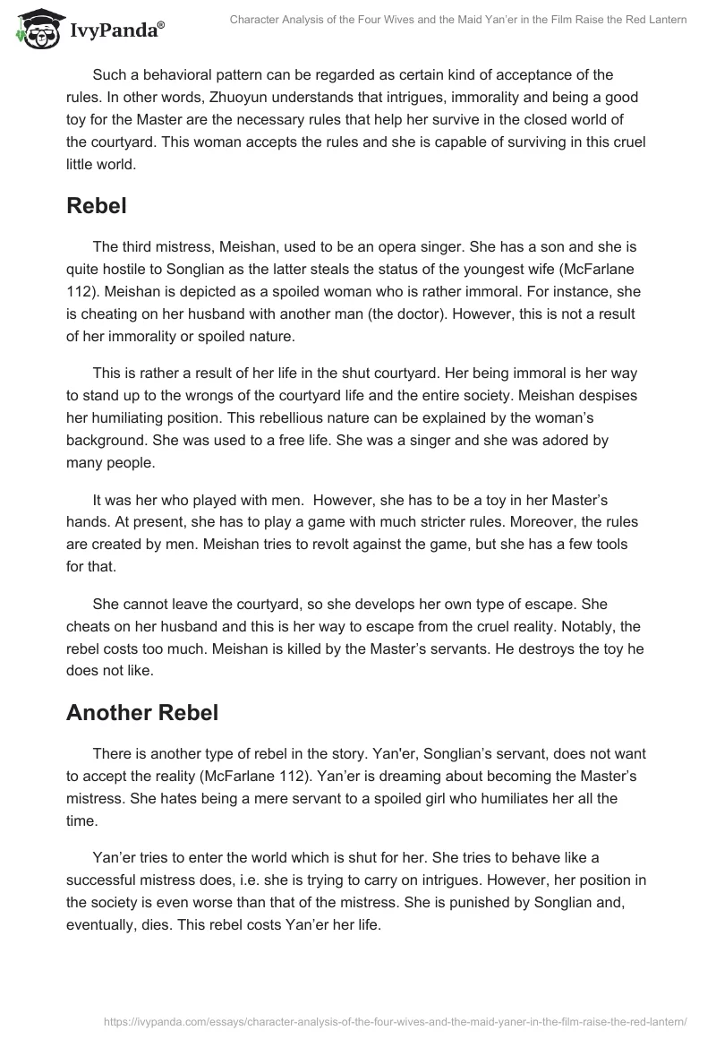 Character Analysis of the Four Wives and the Maid Yan’er in the Film Raise the Red Lantern. Page 3
