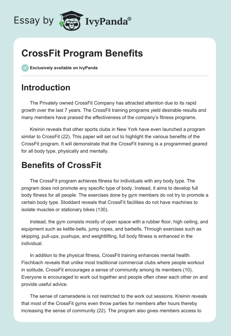 CrossFit Program Benefits. Page 1