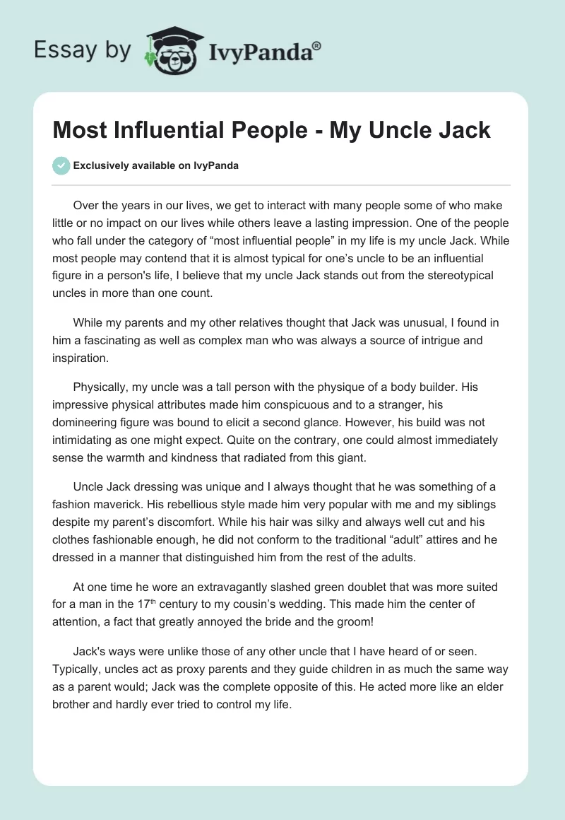 Most Influential People - My Uncle Jack. Page 1