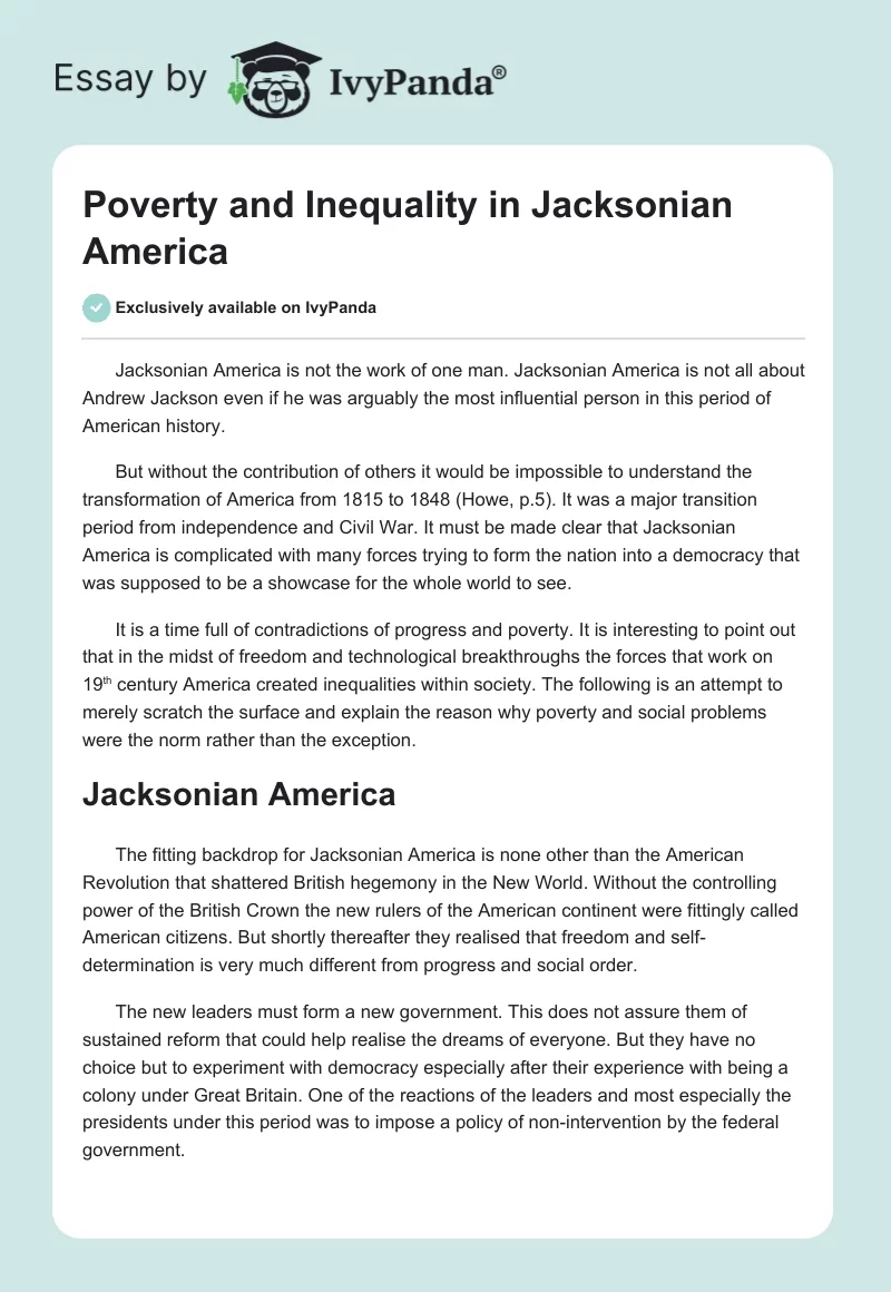 Poverty and Inequality in Jacksonian America. Page 1