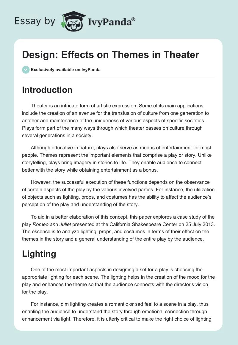 Design: Effects on Themes in Theater. Page 1