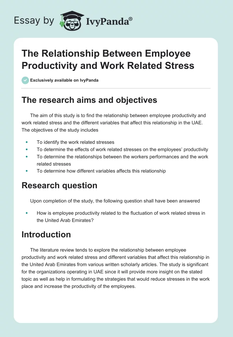 The Relationship Between Employee Productivity and Work Related Stress. Page 1