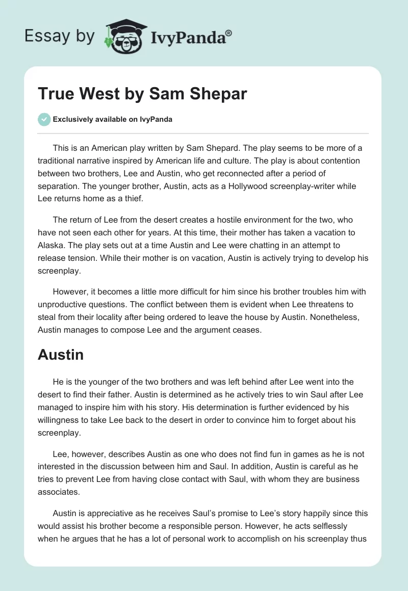 True West by Sam Shepar. Page 1