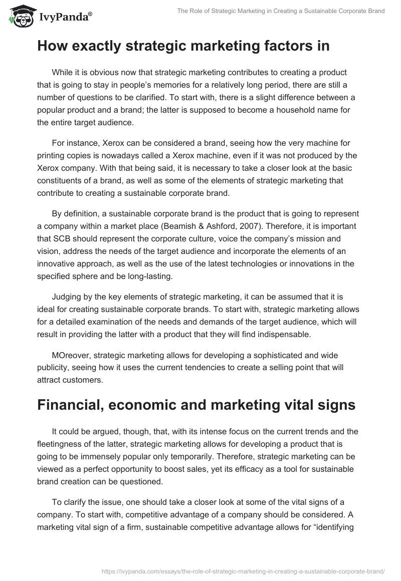 The Role of Strategic Marketing in Creating a Sustainable Corporate Brand. Page 2