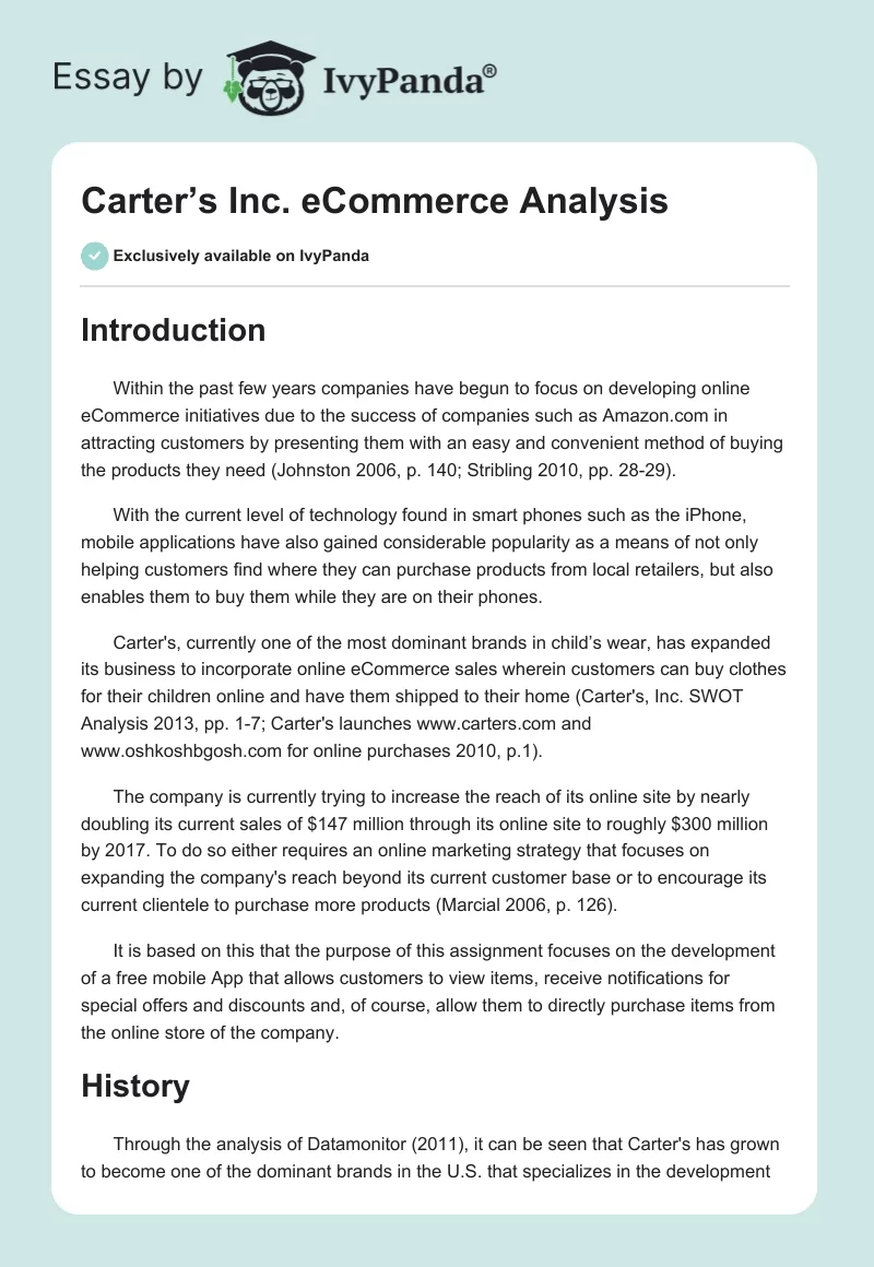 Carter’s Inc. eCommerce Analysis. Page 1