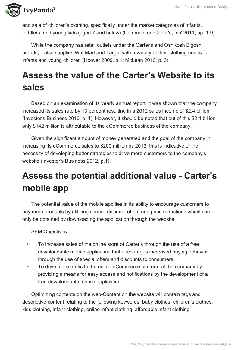 Carter’s Inc. eCommerce Analysis. Page 2
