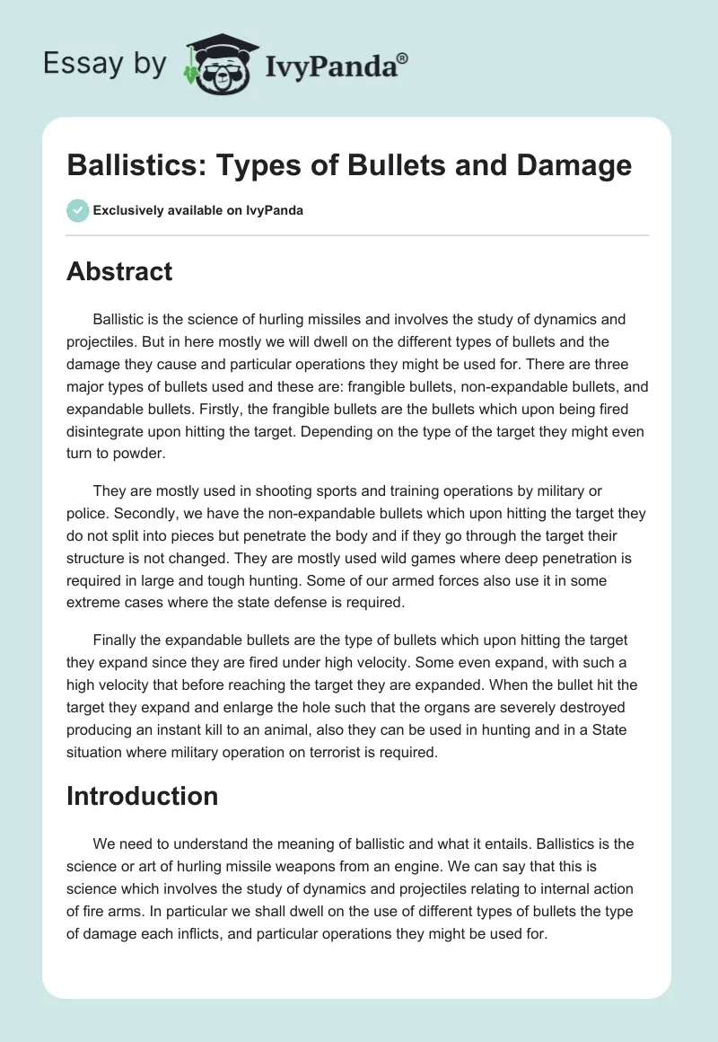 Ballistics: Types of Bullets and Damage. Page 1