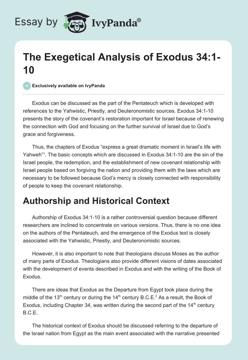 The Exegetical Analysis of Exodus 34:1-10. Page 1