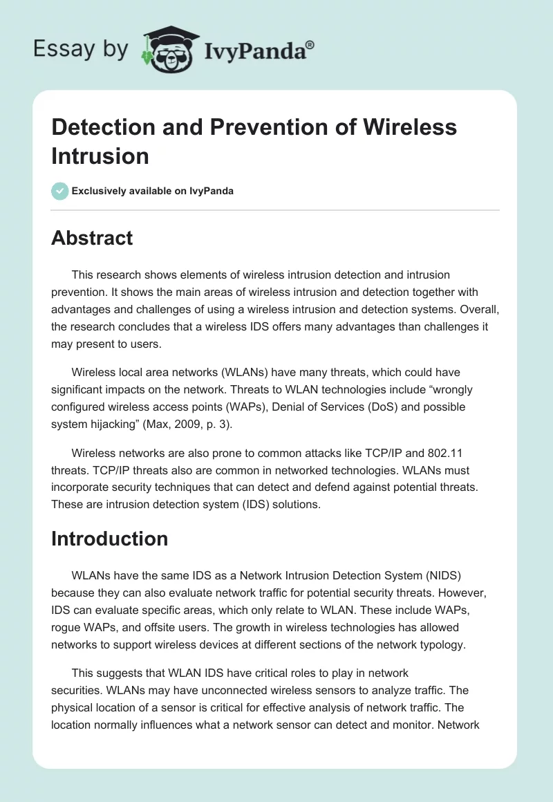 Detection and Prevention of Wireless Intrusion. Page 1