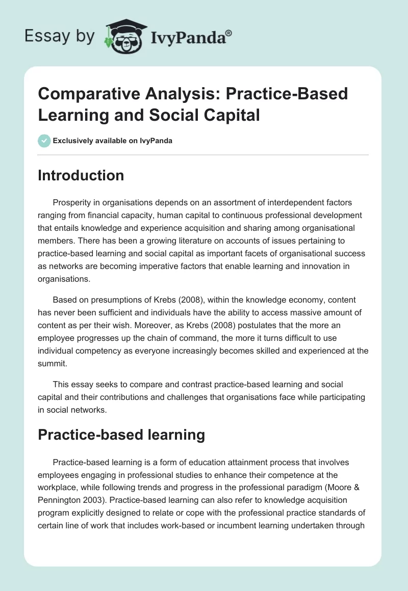 Comparative Analysis: Practice-Based Learning and Social Capital. Page 1