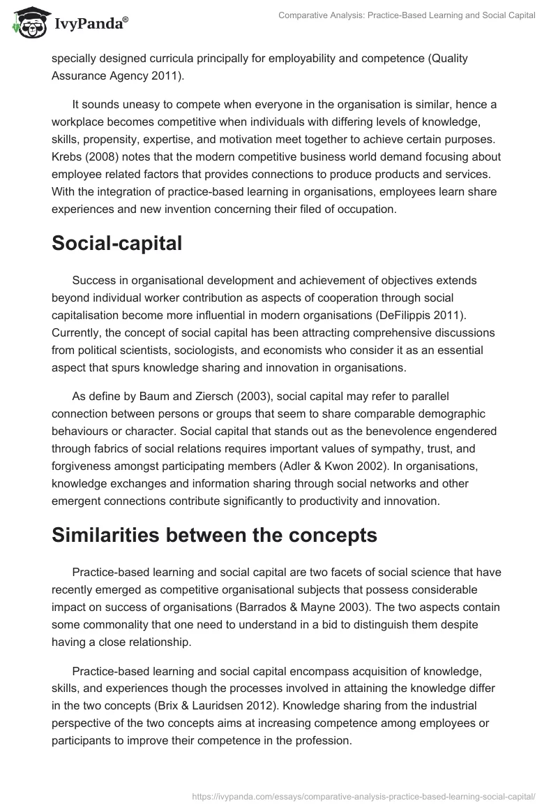 Comparative Analysis: Practice-Based Learning and Social Capital. Page 2
