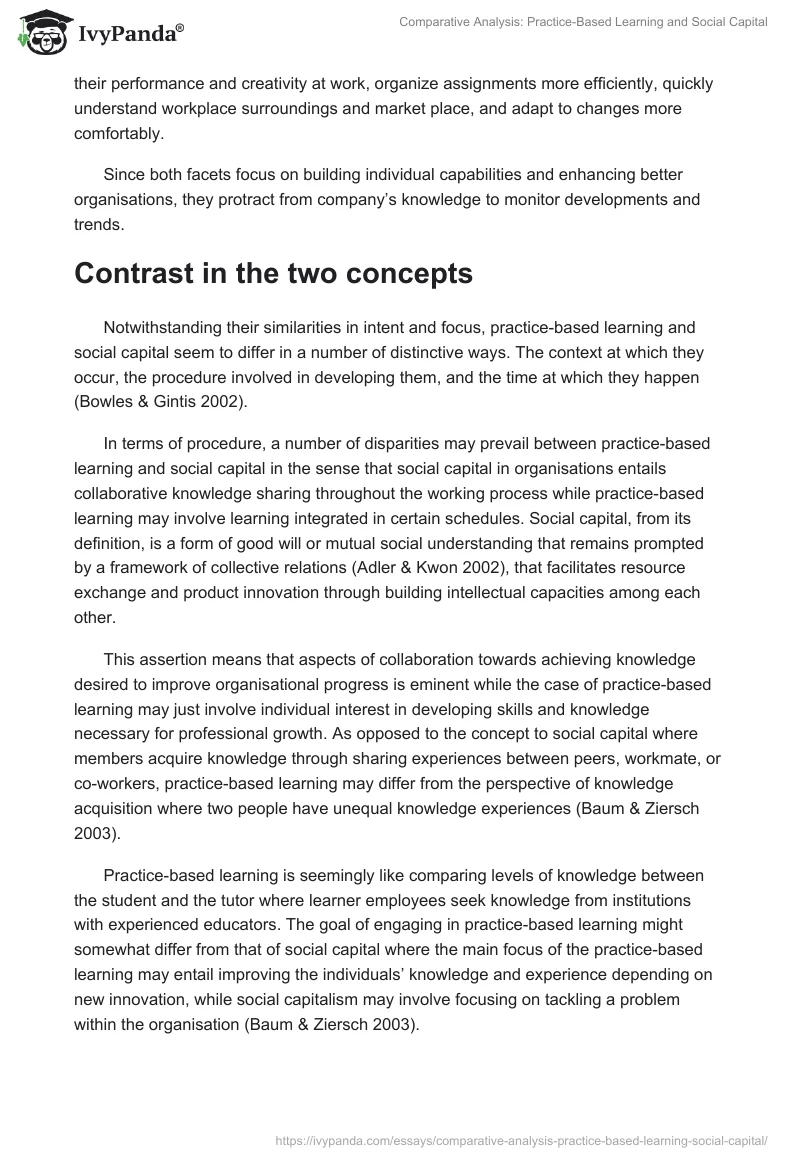 Comparative Analysis: Practice-Based Learning and Social Capital. Page 4