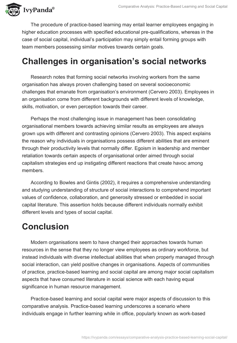 Comparative Analysis: Practice-Based Learning and Social Capital. Page 5