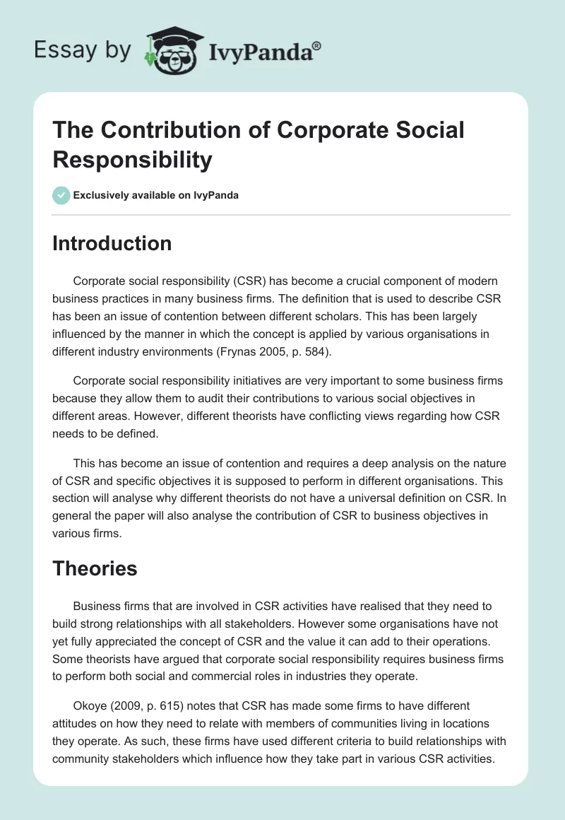 The Contribution of Corporate Social Responsibility. Page 1