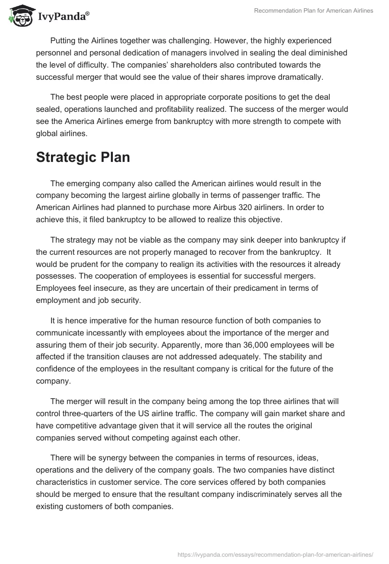 Recommendation Plan for American Airlines. Page 3