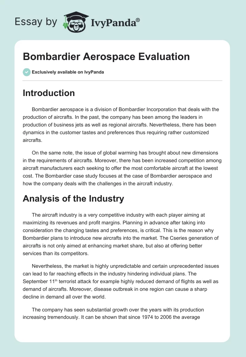 Bombardier Aerospace Evaluation. Page 1