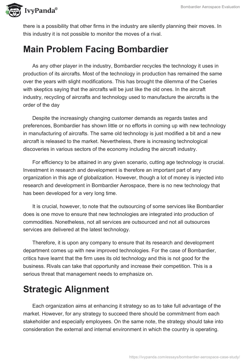 Bombardier Aerospace Evaluation. Page 3